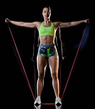 kadın fitness egzersiz izole siyah arka plan lightpainting etkisi egzersizleri