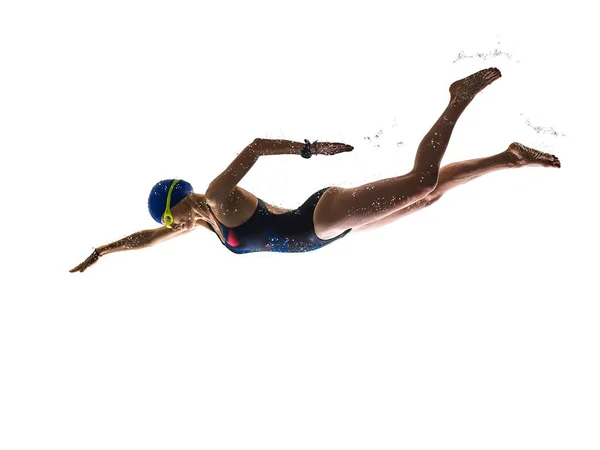 Mulher esporte nadador natação isolado fundo branco — Fotografia de Stock