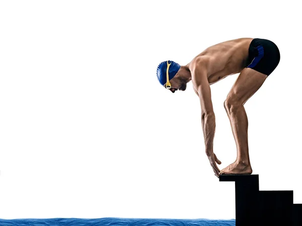 Uomo sport nuotatore nuoto isolato sfondo bianco — Foto Stock