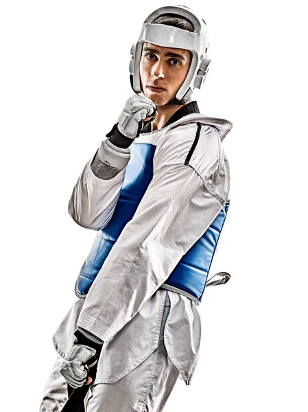 Taekwondo fighter man isolated white background — 스톡 사진