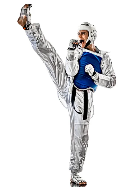 Taekwondo lutador homem isolado fundo branco — Fotografia de Stock