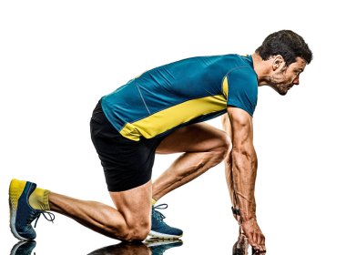 Yetişkin adam koşucu koşucusu izole edilmiş beyaz arkaplan