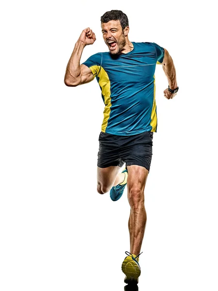 Maturo uomo corsa corridore jogging jogger isolato sfondo bianco — Foto Stock