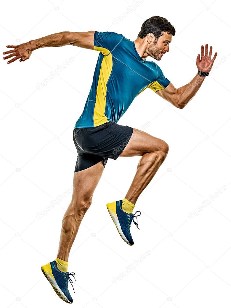 mature man running runner jogging jogger isolated white background