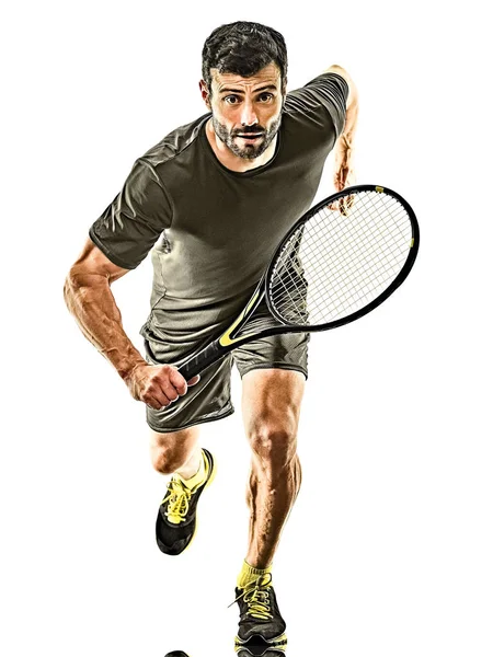Mature tennis player man isolated white background — Stock Photo, Image