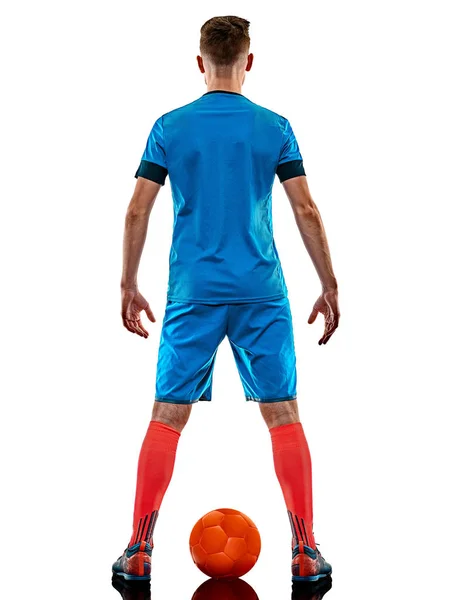 Jeune footballeur homme isolé fond blanc debout — Photo