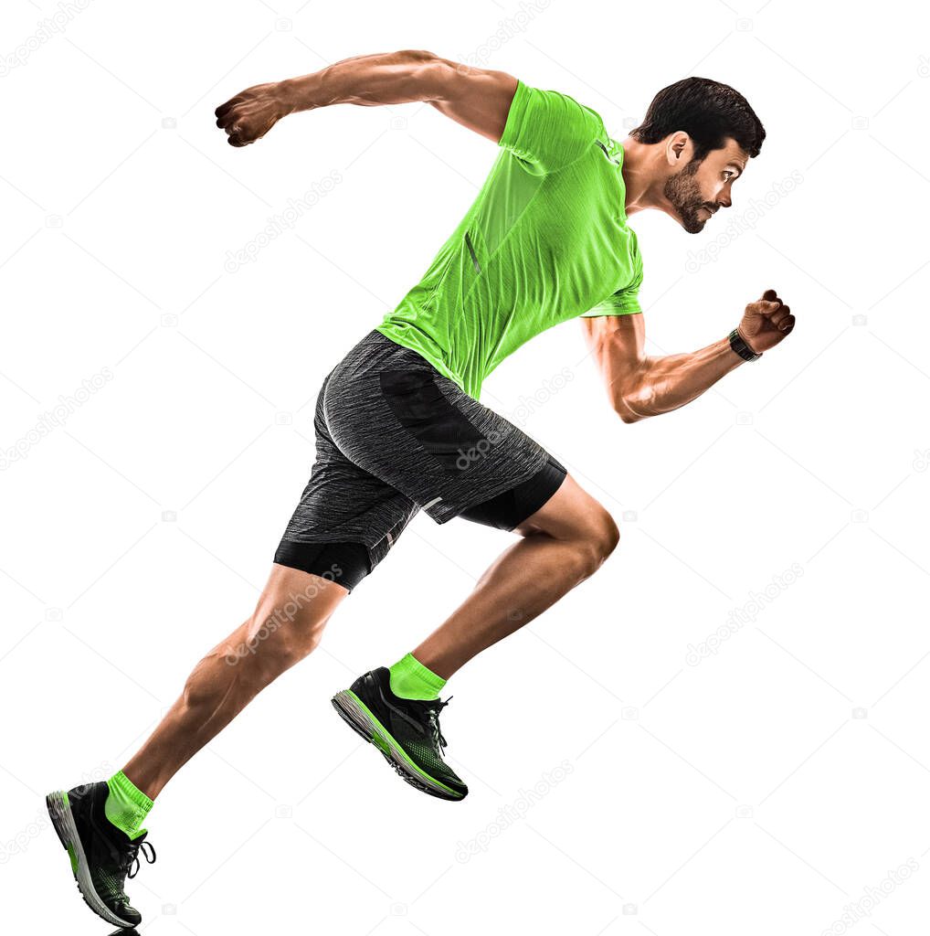 man runner running jogger jogging isolated silhouette white background