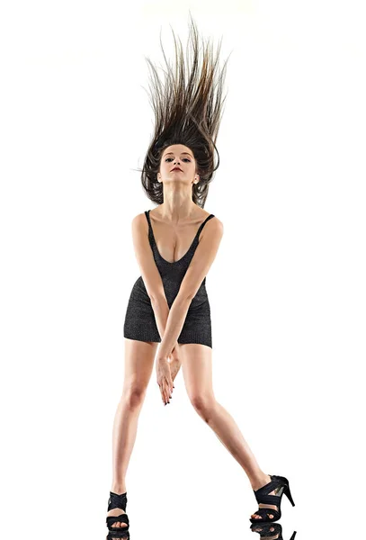 Mladá žena disco tanečnice tanec izolovaný bílý pozadí šťastná zábava Royalty Free Stock Obrázky