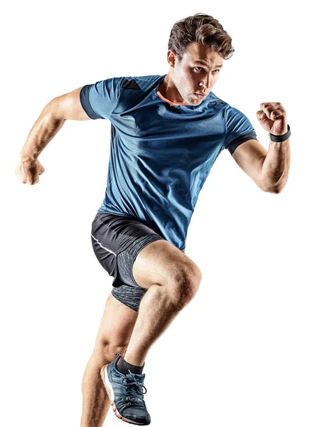 Läufer läuft Jogger Jogger junger Mann isoliert weißen Hintergrund — Stockfoto