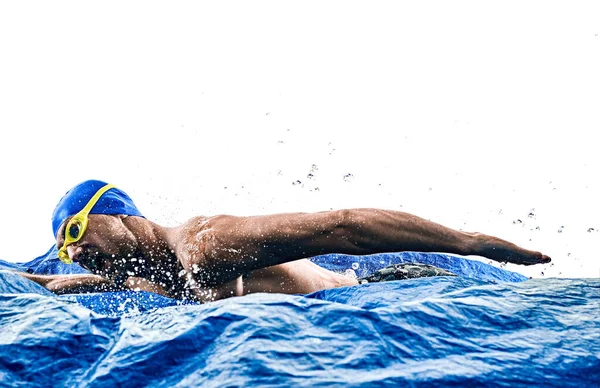 Mann Sport Schwimmer Schwimmen isoliert weißen Hintergrund — Stockfoto