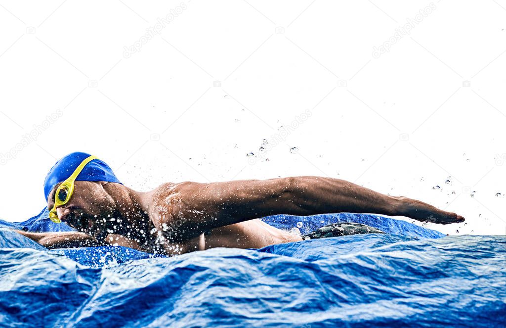 man sport swimmer swimming isolated white background