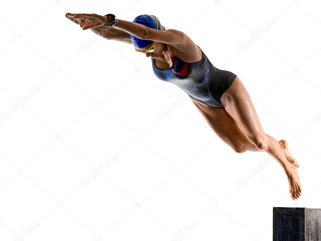 woman sport swimmer swimming isolated white background