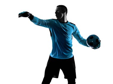 Futbolcu kaleci adam silueti gölgesi beyaz arkaplan izole