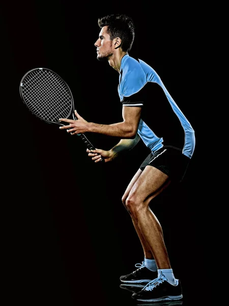 Kaukasiska ung tennisspelare man isolerad svart bakgrund — Stockfoto