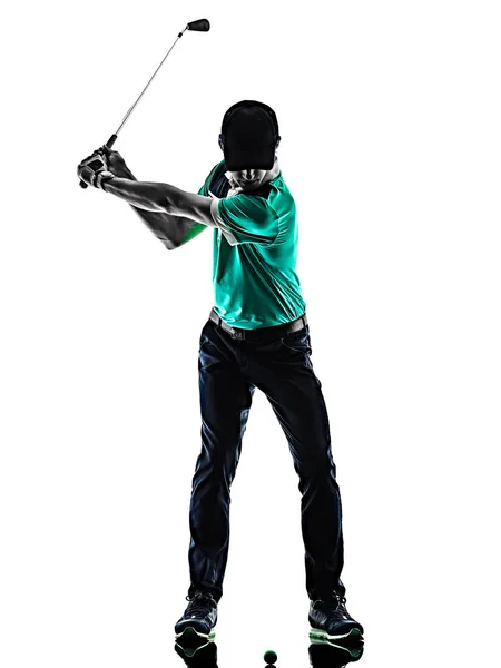 Man Golf golfspeler Golf geïsoleerde schaduw silhouet witte achtergrond — Stockfoto