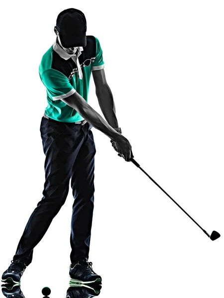 남자 골프 골프 골프 고립 된 그림자 실루엣 흰색 배경 — 스톡 사진
