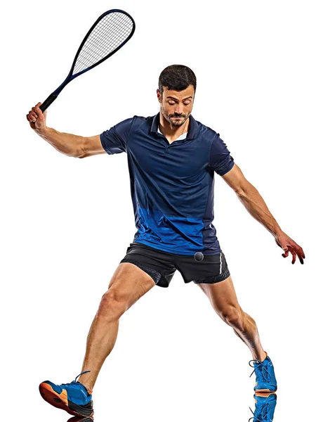Squash jugador hombre aislado fondo blanco — Foto de Stock