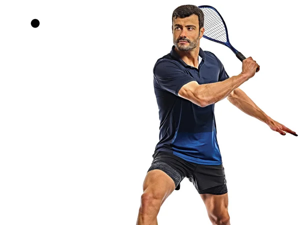 Squash player man isolated white background — Stockfoto