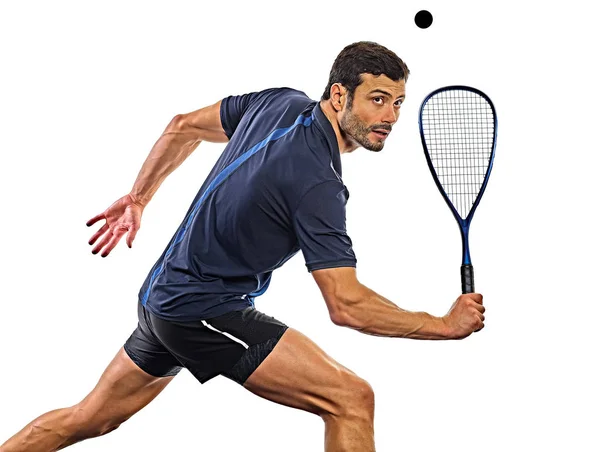 Squash player man isolated white background — Stok fotoğraf