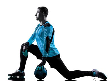 Futbolcu kaleci adam silueti gölgesi beyaz arkaplan izole