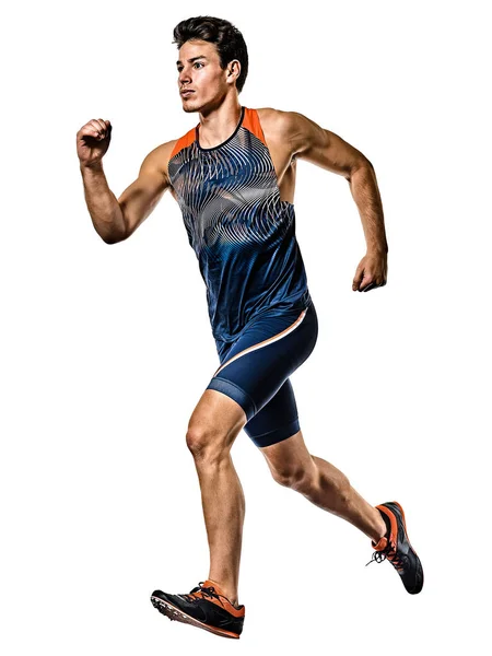 Junger Mann Leichtathletik Läufer läuft Sprinter Sprint isoliert weißen Hintergrund — Stockfoto