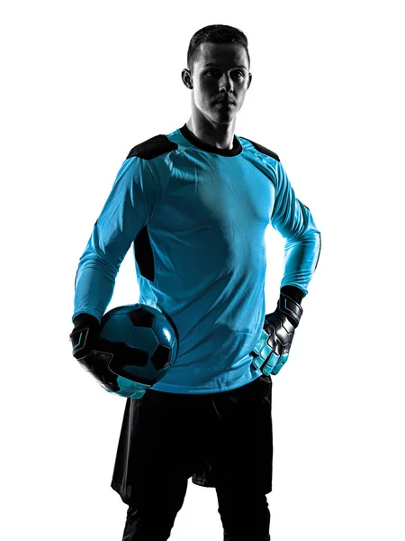 Soccer player goalkeeper man silhouette shadow isolated white background Stock Image