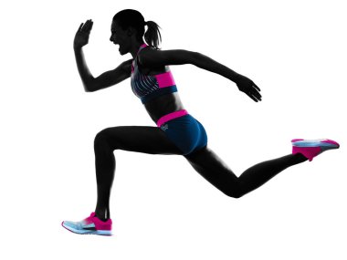 Genç bayan koşucu koşu koşucusu atletizm izole edilmiş beyaz arka plan