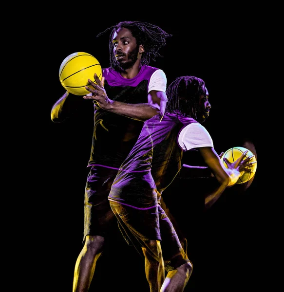 African basketball player man isolated black background — Φωτογραφία Αρχείου