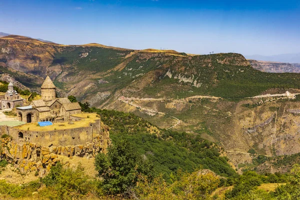 Panorama landscape mountains Tatev monastery Syunik Armenia landmark — Stock Photo, Image