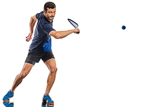 Squash player man isolated white background — Stok fotoğraf