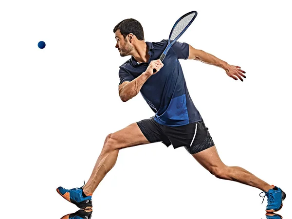 Squash speler man geïsoleerde witte achtergrond — Stockfoto