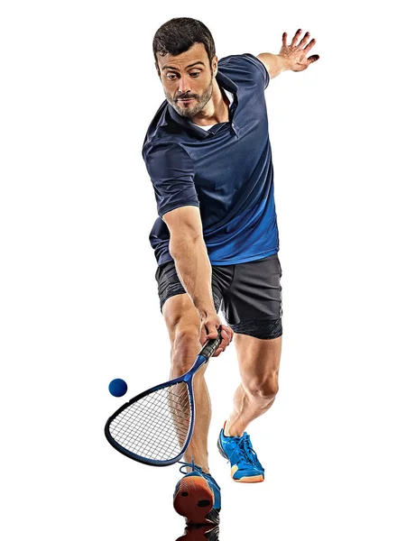 Squash player man isolated white background — Stok fotoğraf