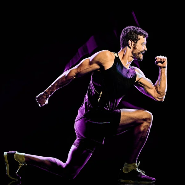 Fitness cardio boksz gyakorlása szervezet elleni ember izolált fekete háttér — Stock Fotó
