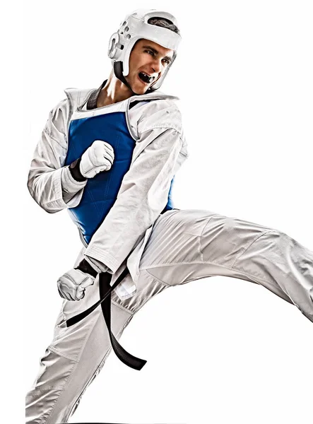 Taekwondo lutador homem isolado fundo branco — Fotografia de Stock