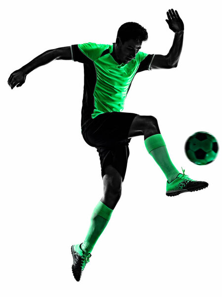 young soccer player man silhouette shadow isolated white background