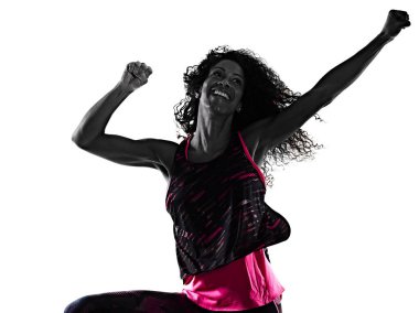 Kardiyo dansçısı kadın fitness egzersizleri izole edilmiş beyaz arka plan