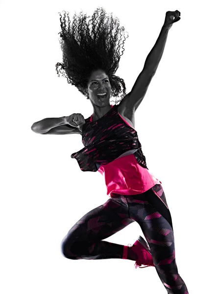 Kardiyo dansçısı kadın fitness egzersizleri izole edilmiş beyaz arka plan Stok Fotoğraf