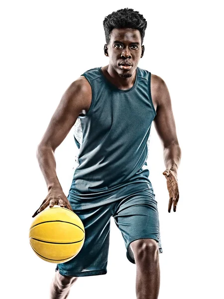 African pemain basket muda pria terisolasi latar belakang putih — Stok Foto