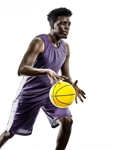 Africano baloncesto jugador joven hombre aislado blanco fondo — Foto de Stock