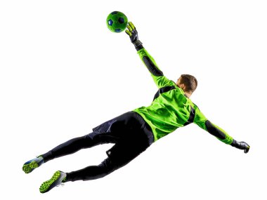 Futbolcu kaleci adam silueti gölgesi beyaz arkaplan izole