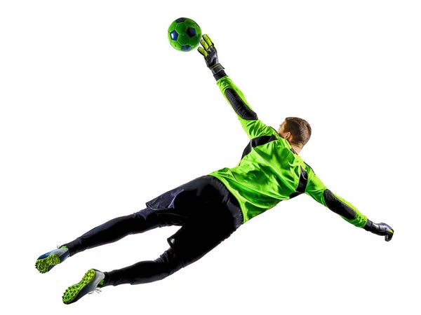 Fotboll spelare målvakt man siluett skugga isolerad vit bakgrund — Stockfoto
