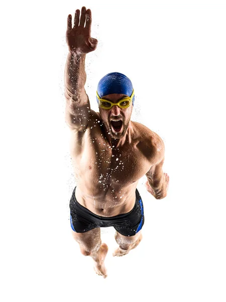 Mann Sport Schwimmer Schwimmen isoliert weißen Hintergrund — Stockfoto