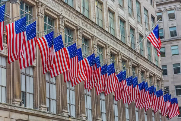 American Flags Manhattan Landmarks New York City USA — Stock Photo, Image