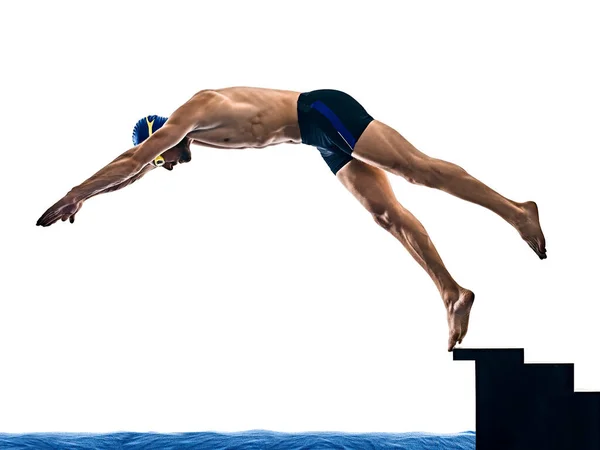Człowiek sport pływak pływanie odizolowane białe tło Obrazy Stockowe bez tantiem