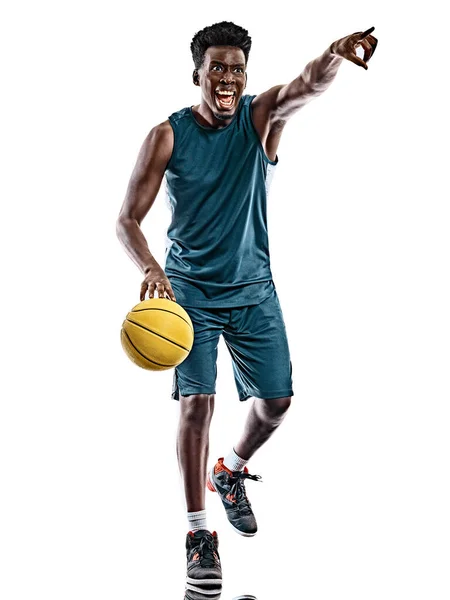 Afrikanischer Basketballspieler junger Mann isoliert weißen Hintergrund — Stockfoto