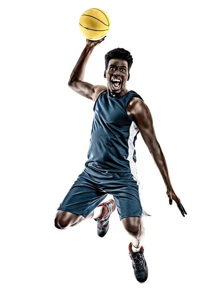 Αφρικανός μπασκετμπολίστας νεαρός άνδρας απομόνωσε λευκό φόντο — Φωτογραφία Αρχείου