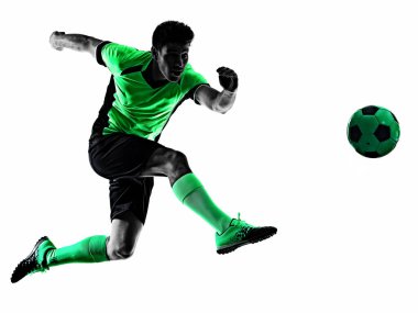 Genç futbolcu erkek silueti gölgesi beyaz arkaplan