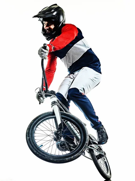 BMX racer man silhouette isolated white background — Stockfoto