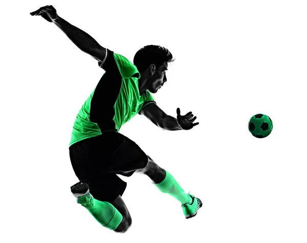 Junger Fußballer Mann Silhouette Schatten isoliert weißen Hintergrund — Stockfoto