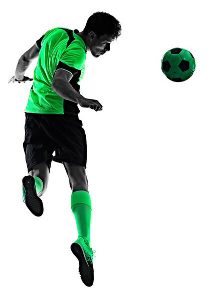 young soccer player man silhouette shadow isolated white background
